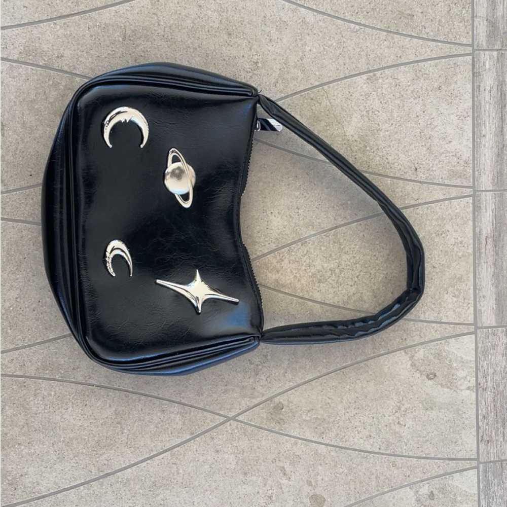 Black Designer Women's Bag with Silver Accents